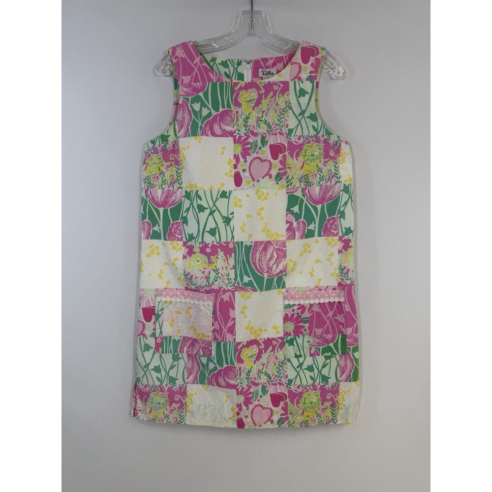 Lilly‎ Pulitzer Derby Patch Dress Pink Green Women’s Sz 10 Cotton Knee Length